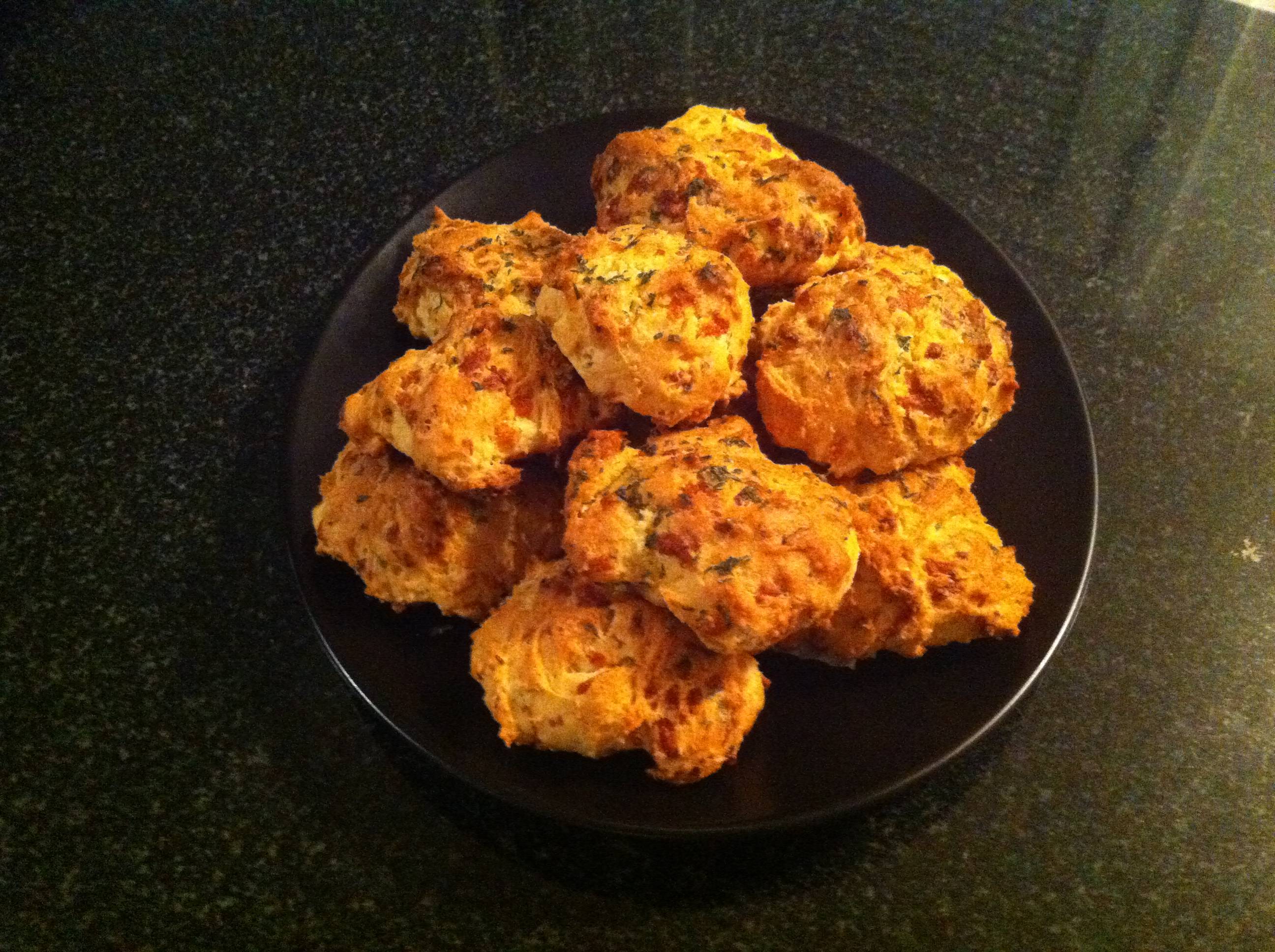 Cheddar biscuits plated and stacked