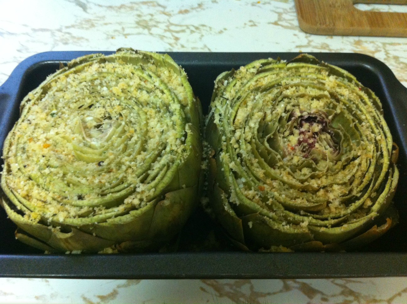 Artichokes filled with stuffing between leaves