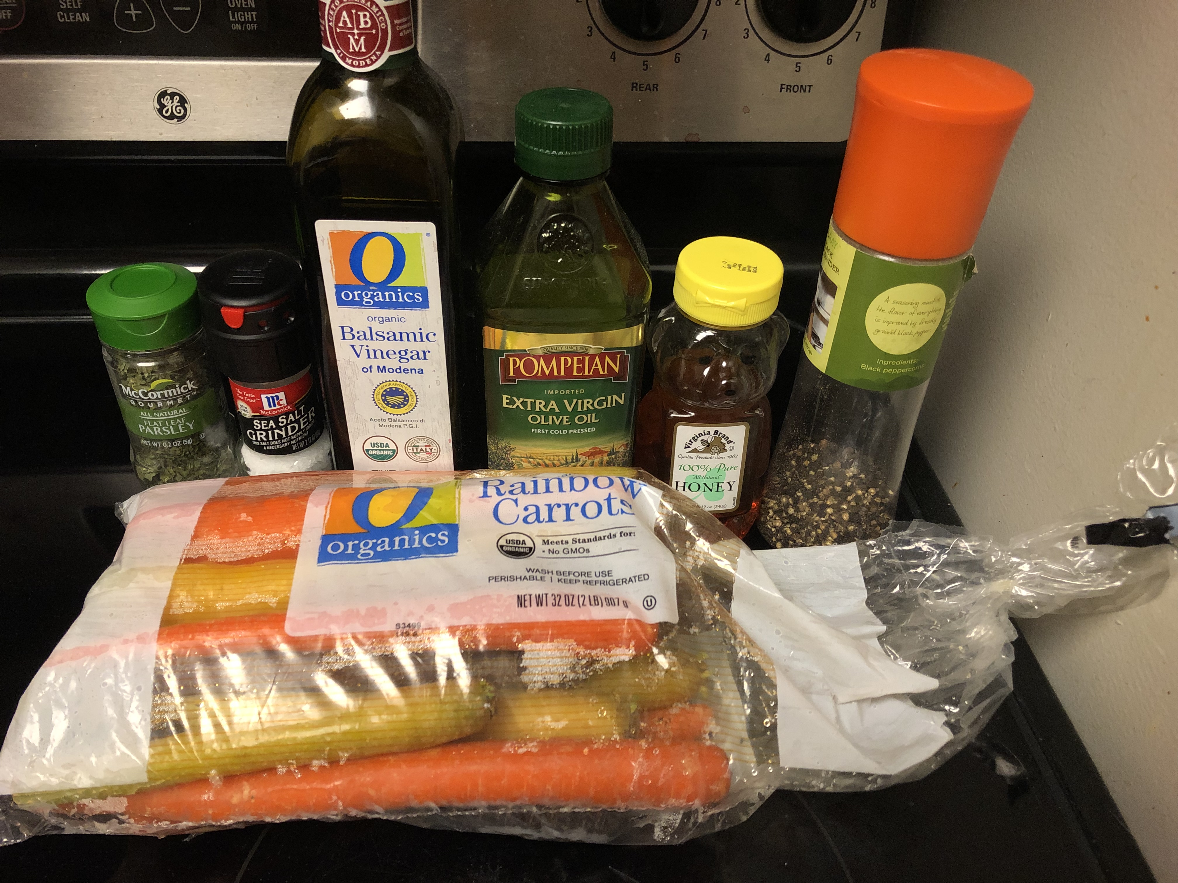 Ingredients organized on stovetop