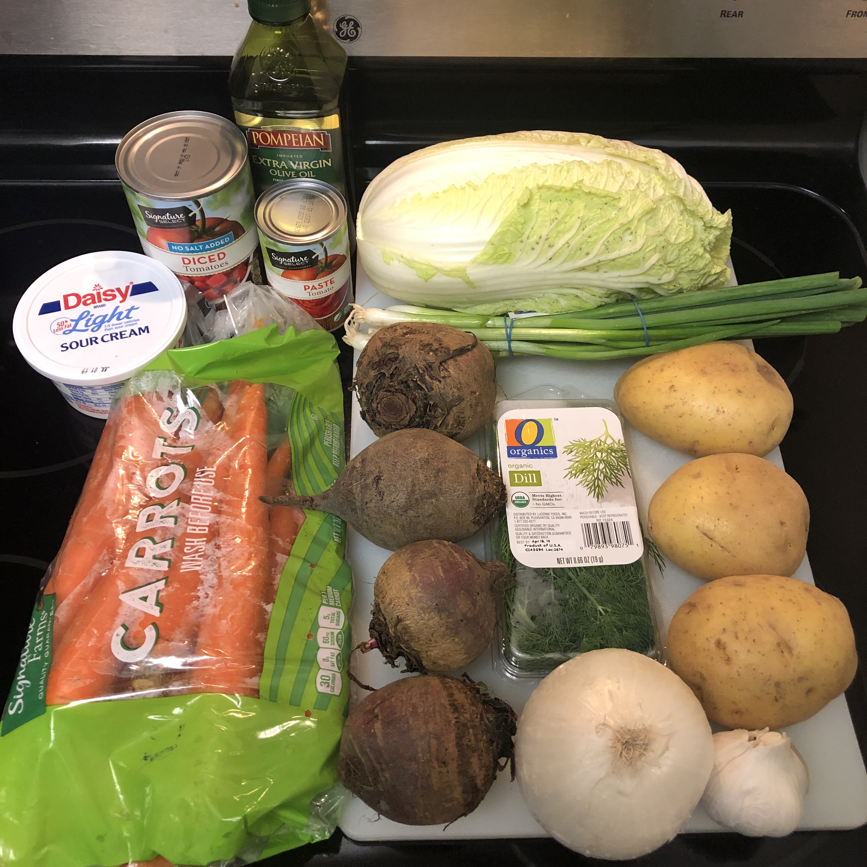 Ingredients organized on stovetop