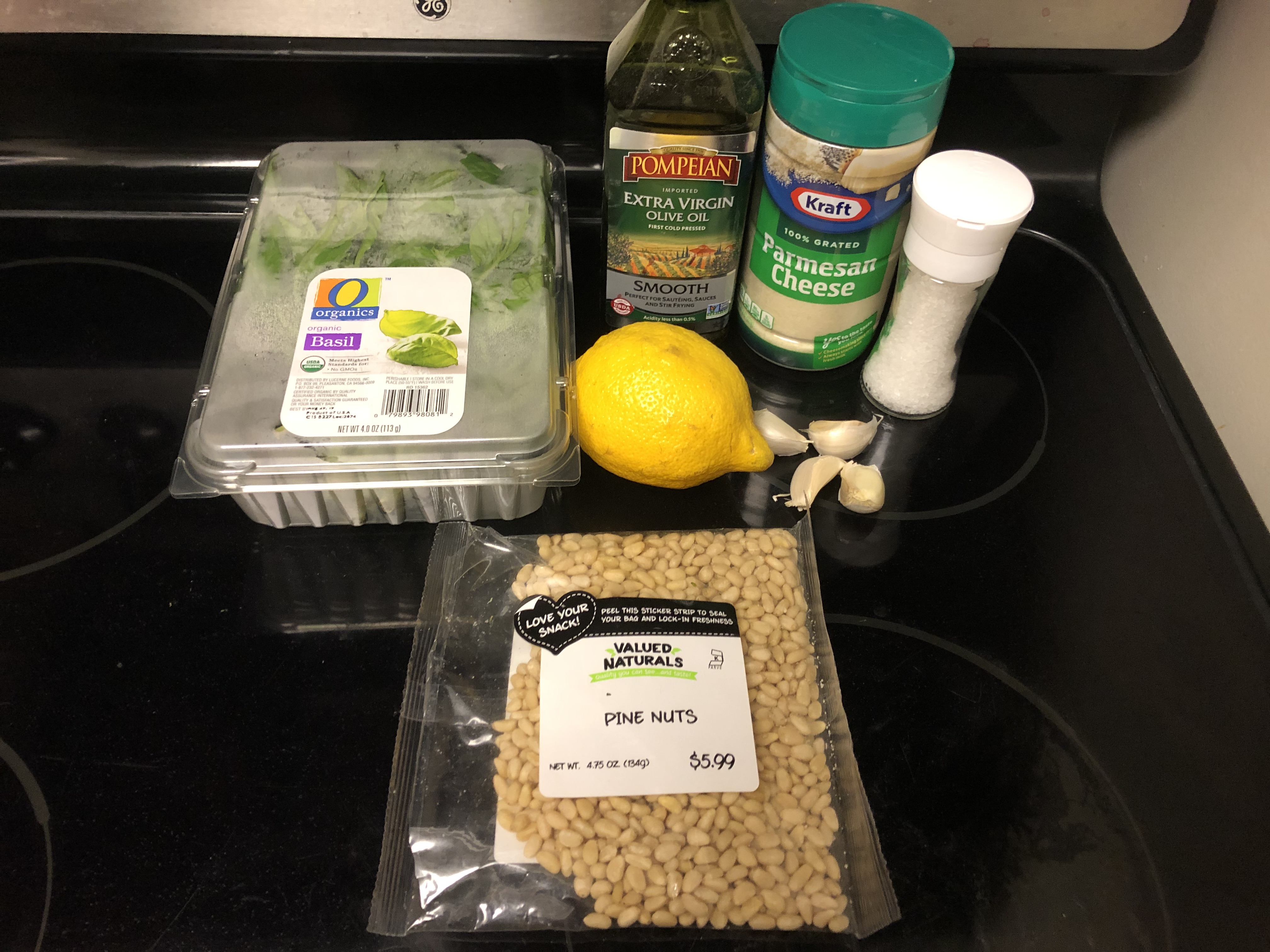 Ingredients arranged on stove top