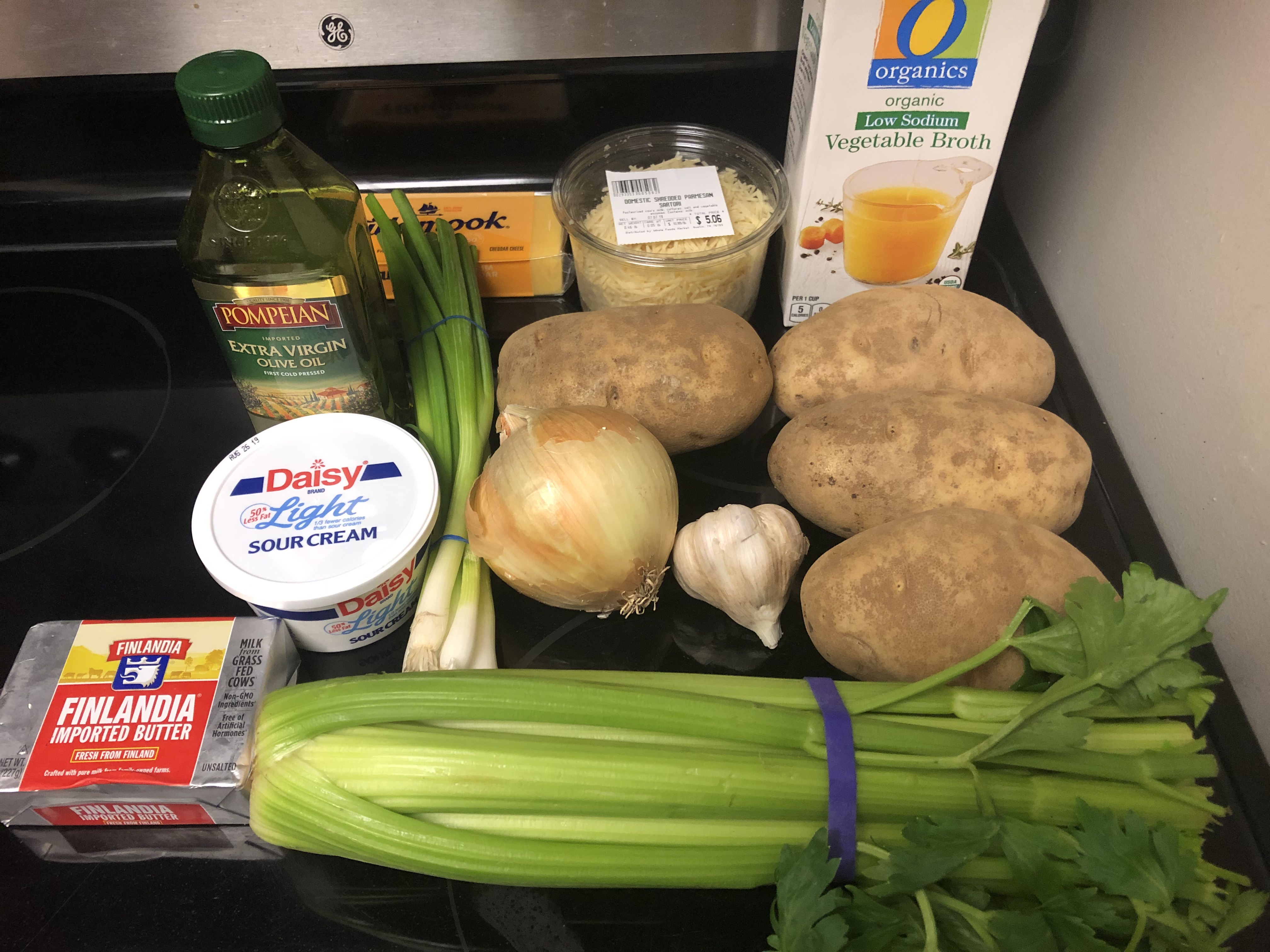 Ingredients organized on stovetop