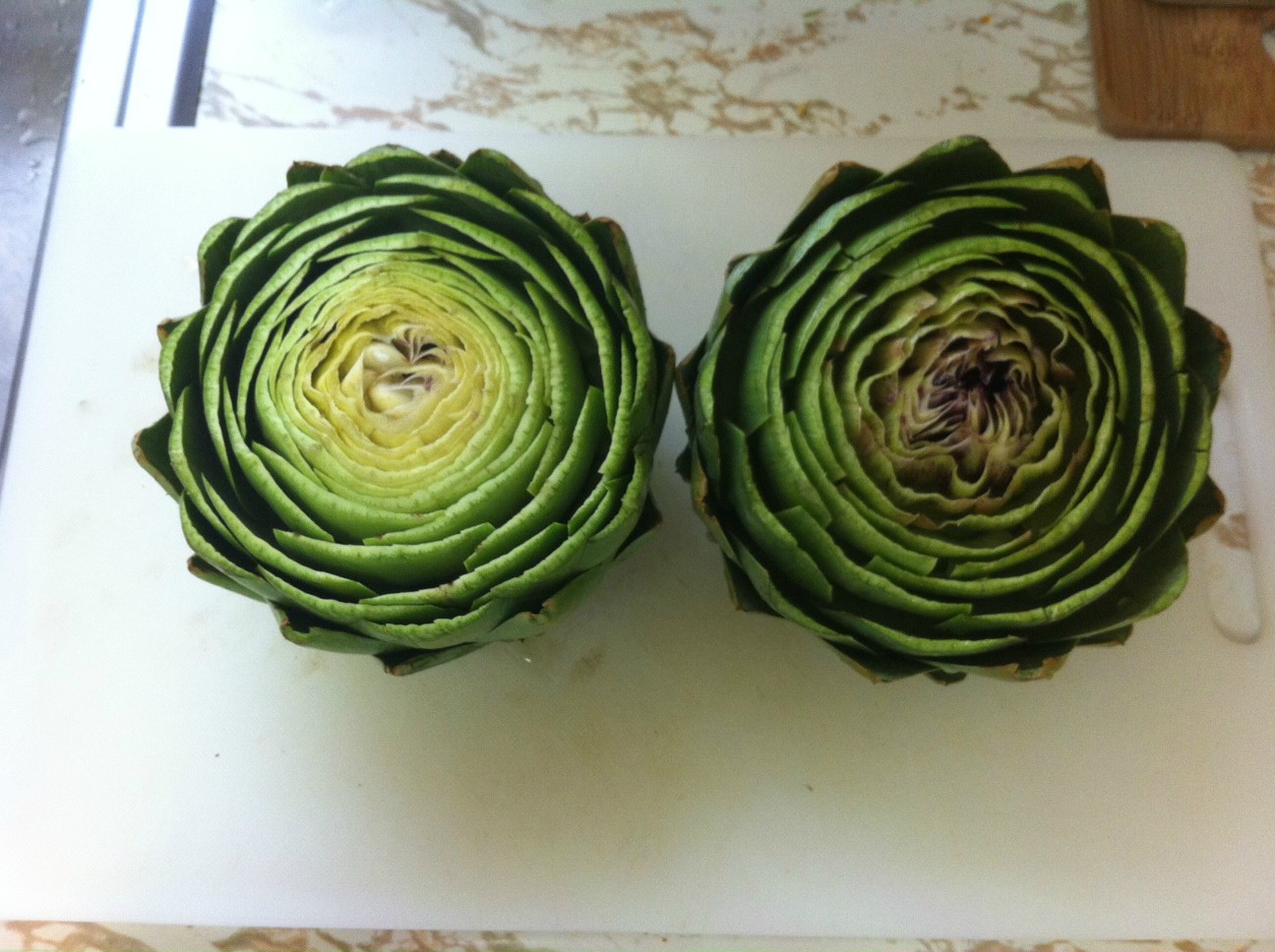 Trimmed artichokes - top view